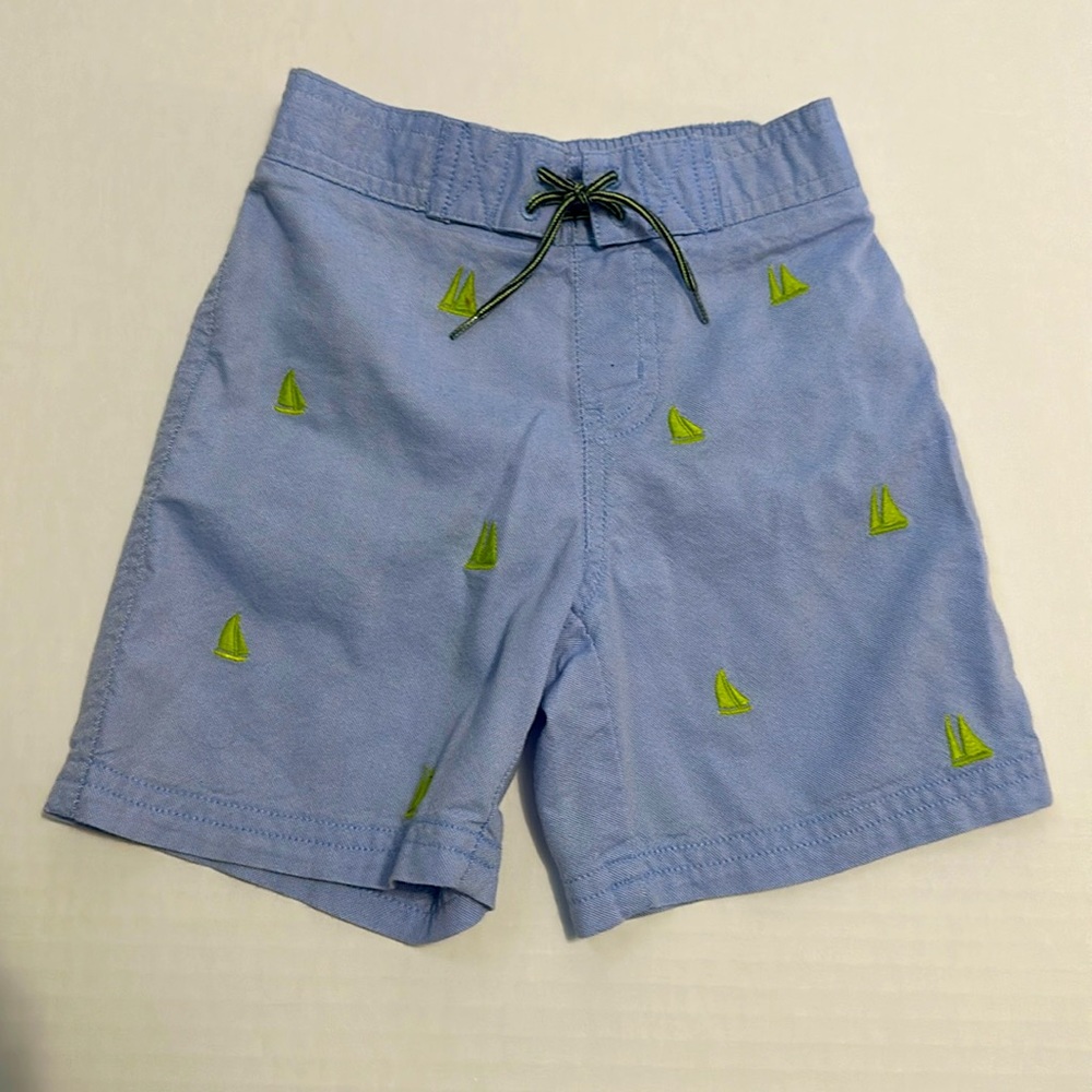 Janie and Jack Boys Swim Trunks 18/24 VGUC Chambray Sailboats Lined Elastic